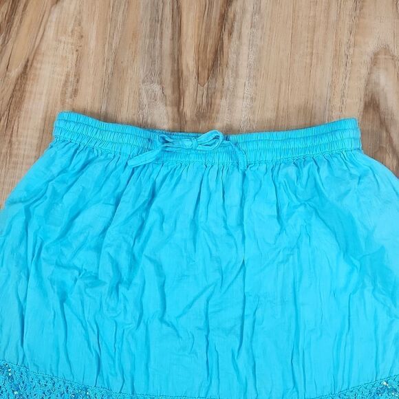 🧚‍♂️Tiki Palm Turquoise Sequined & Embroidered Lace Skirt Large - Picture 4 of 13